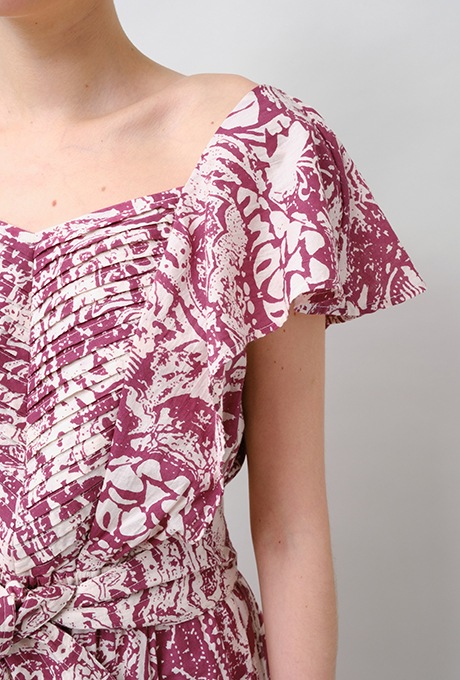 Print Cotton Frill Sholder Middle Dress