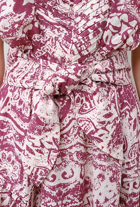 Print Cotton Frill Sholder Middle Dress
