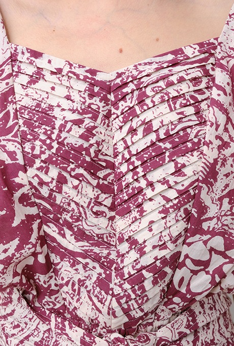 Print Cotton Frill Sholder Middle Dress