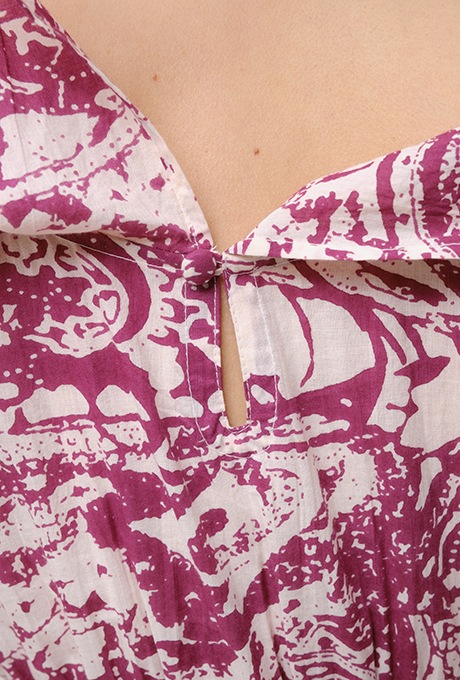 Print Cotton Frill Sholder Middle Dress