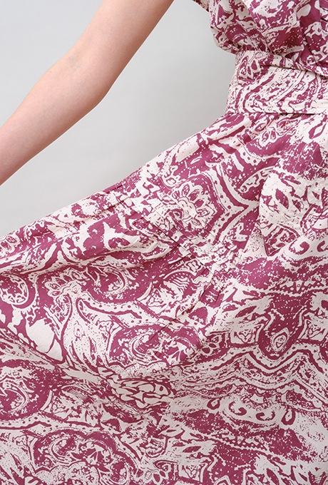 Print Cotton Frill Sholder Middle Dress