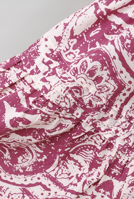 Print Cotton Frill Sholder Middle Dress