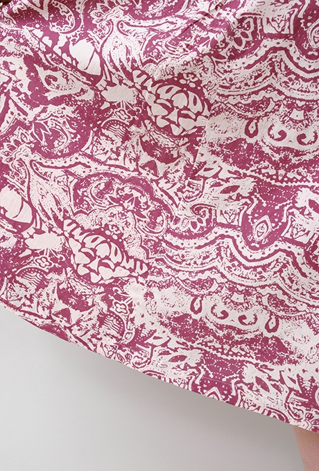 Print Cotton Frill Sholder Middle Dress