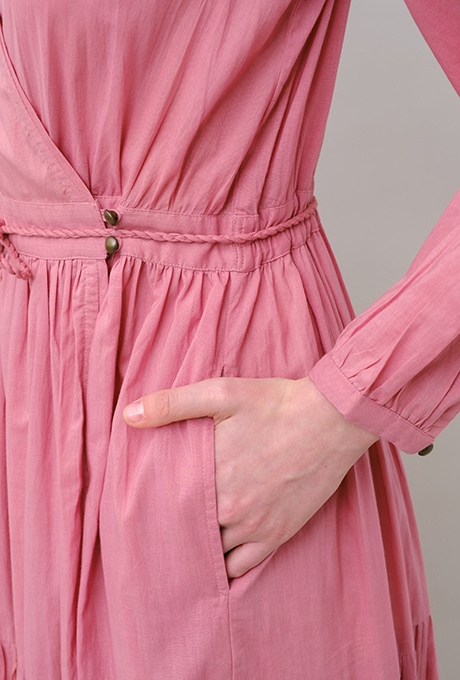 Cotton Gather Tiered Wrap Long Dress