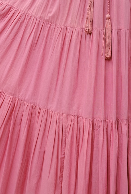 Cotton Gather Tiered Wrap Long Dress