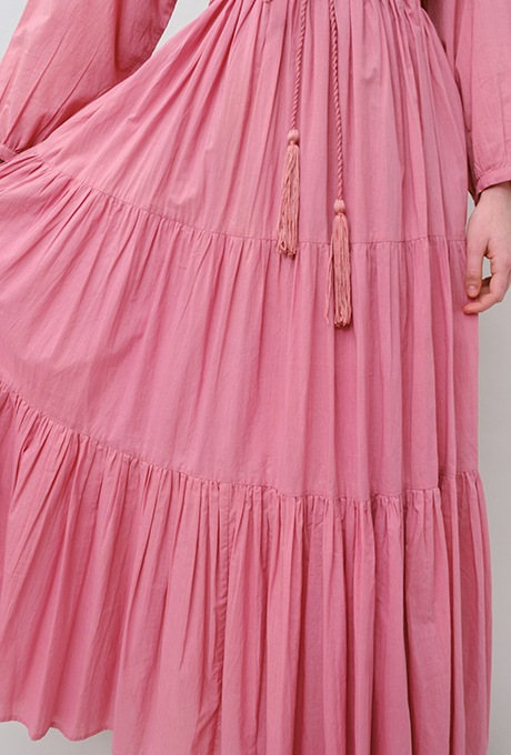 Cotton Gather Tiered Wrap Long Dress
