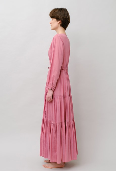 Cotton Gather Tiered Wrap Long Dress
