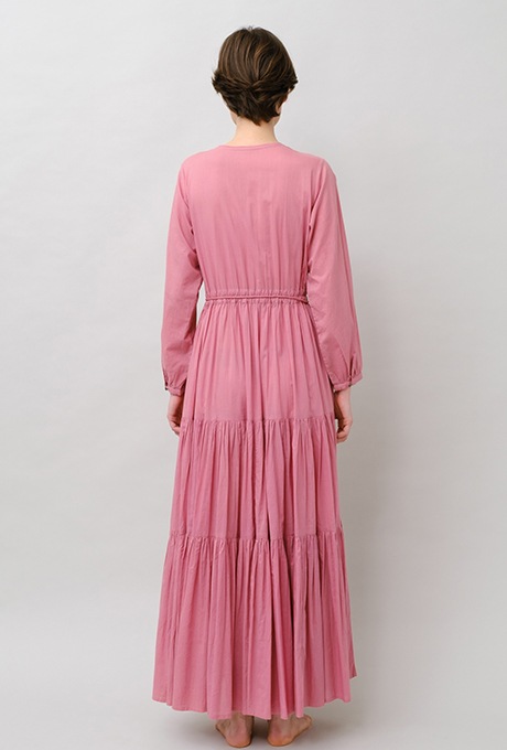 Cotton Gather Tiered Wrap Long Dress