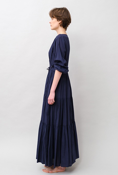 Cotton Gather Tiered Wrap Long Dress