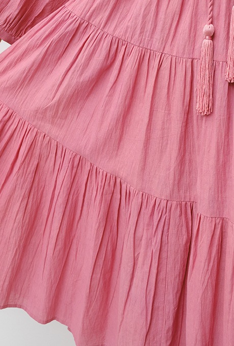 Cotton Gather Tiered Wrap Middle Dress