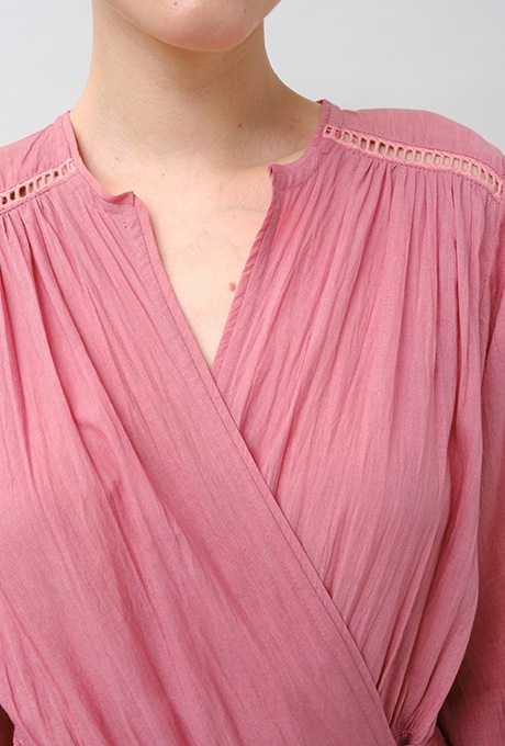 Cotton Gather Tiered Wrap Middle Dress