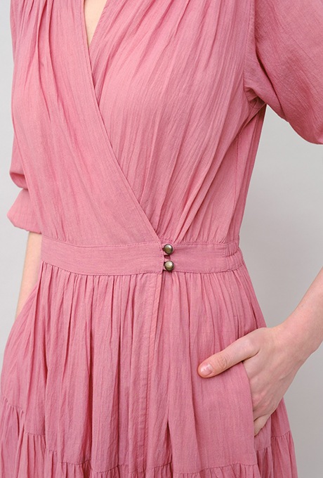 Cotton Gather Tiered Wrap Middle Dress