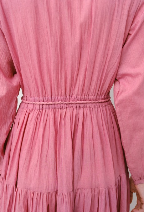 Cotton Gather Tiered Wrap Middle Dress