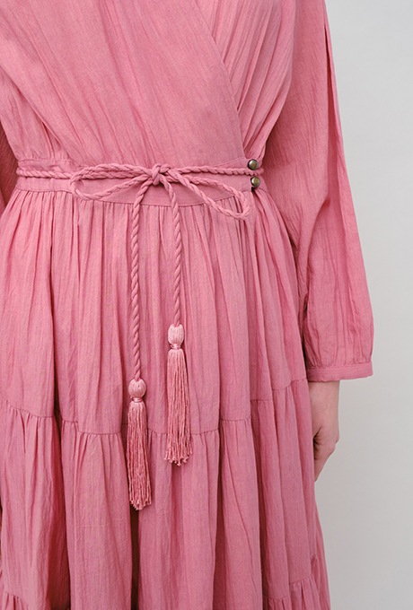 Cotton Gather Tiered Wrap Middle Dress