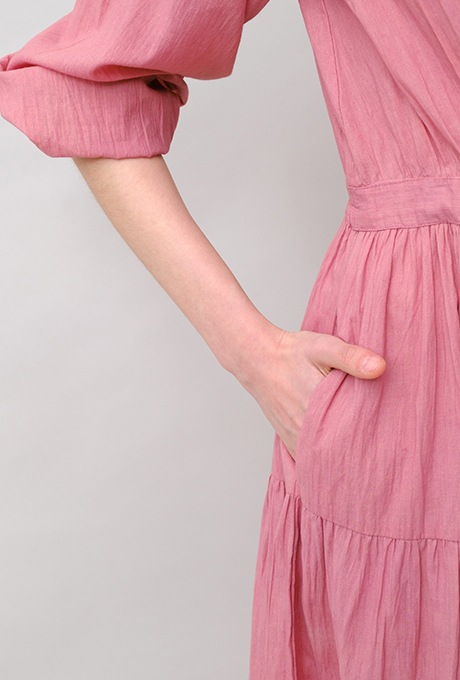 Cotton Gather Tiered Wrap Middle Dress