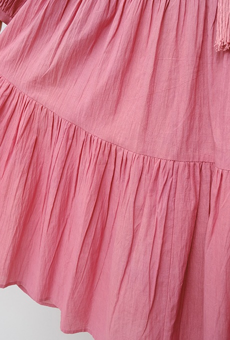 Cotton Gather Tiered Wrap Middle Dress