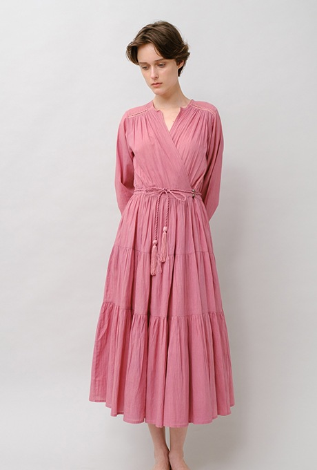 Cotton Gather Tiered Wrap Middle Dress