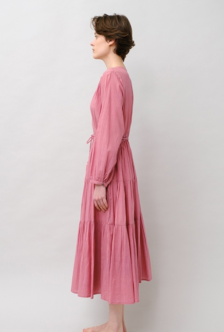 Cotton Gather Tiered Wrap Middle Dress