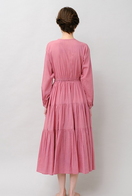 Cotton Gather Tiered Wrap Middle Dress