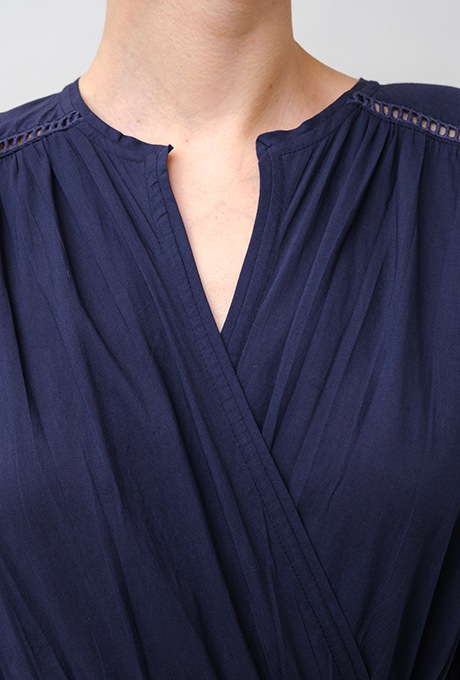Cotton Gather Tiered Wrap Middle Dress