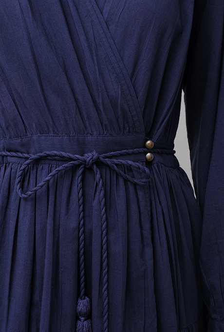Cotton Gather Tiered Wrap Middle Dress