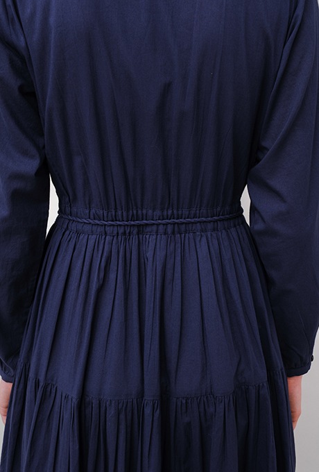 Cotton Gather Tiered Wrap Middle Dress