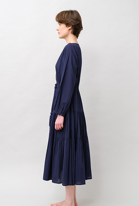 Cotton Gather Tiered Wrap Middle Dress