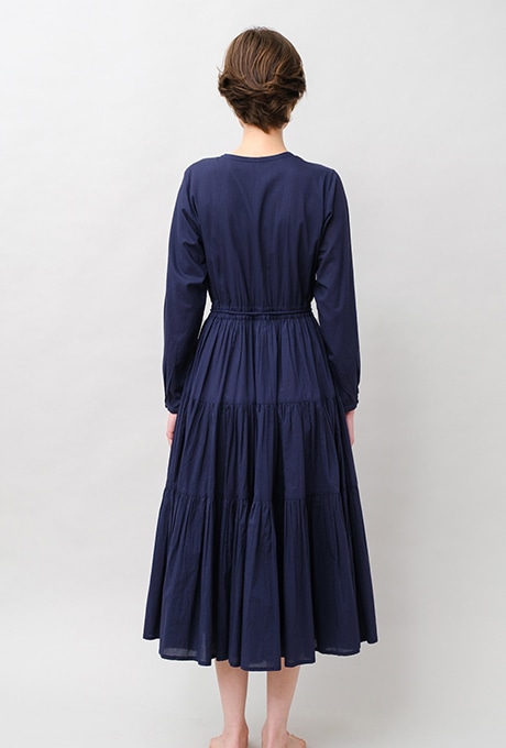 Cotton Gather Tiered Wrap Middle Dress