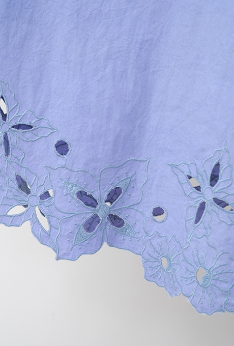 Cut Work Embroidery Cotton Poplin Flare Middle Dress