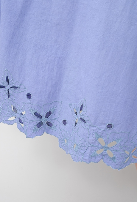 Cut Work Embroidery Cotton Poplin Flare Middle Dress