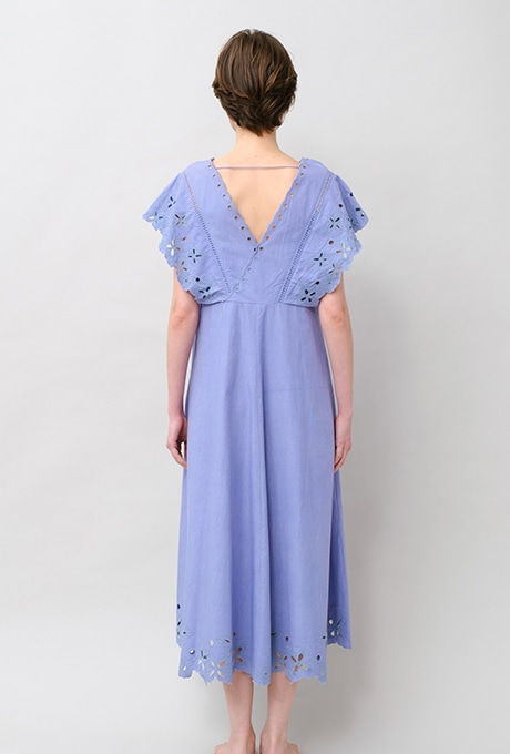 Cut Work Embroidery Cotton Poplin Flare Middle Dress