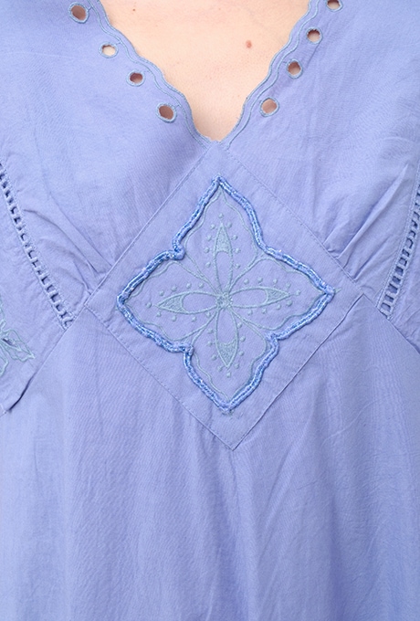 Cut Work Embroidery Cotton Poplin Flare Middle Dress