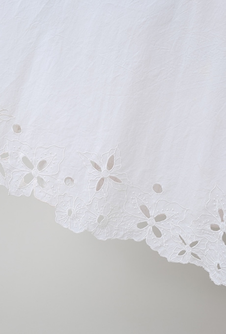 Cut Work Embroidery Cotton Poplin Flare Middle Dress