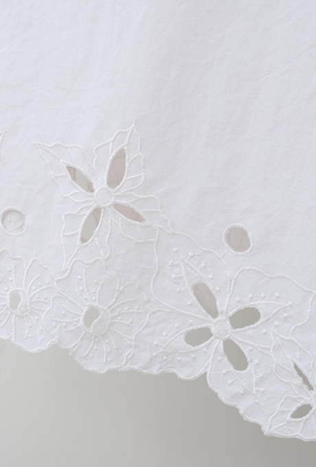 Cut Work Embroidery Cotton Poplin Flare Middle Dress