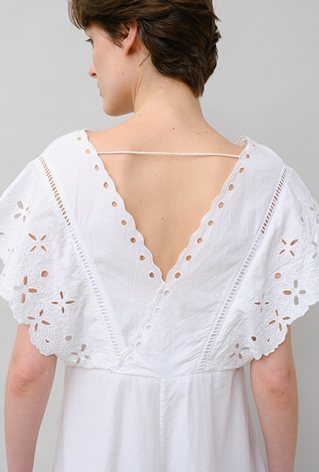 Cut Work Embroidery Cotton Poplin Flare Middle Dress