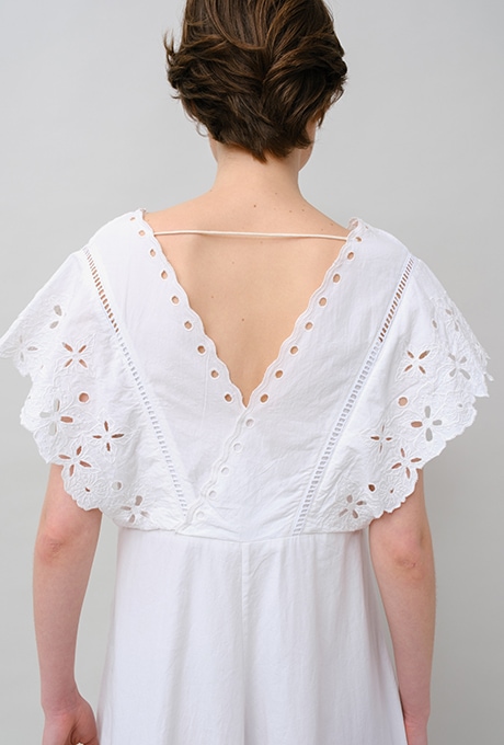 Cut Work Embroidery Cotton Poplin Flare Middle Dress