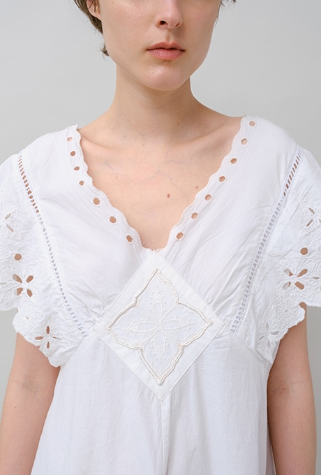 Cut Work Embroidery Cotton Poplin Flare Middle Dress