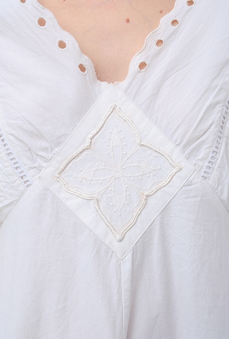 Cut Work Embroidery Cotton Poplin Flare Middle Dress