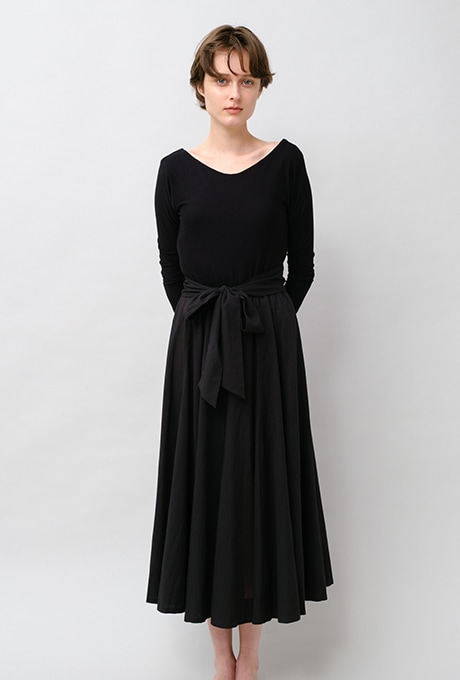 Cut & Sewn Cotton stripe Seersucker Middle Gather Dress