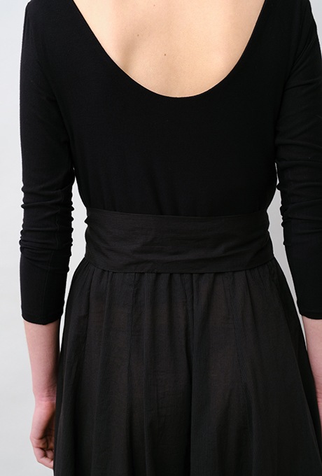 Cut & Sewn Cotton stripe Seersucker Middle Gather Dress