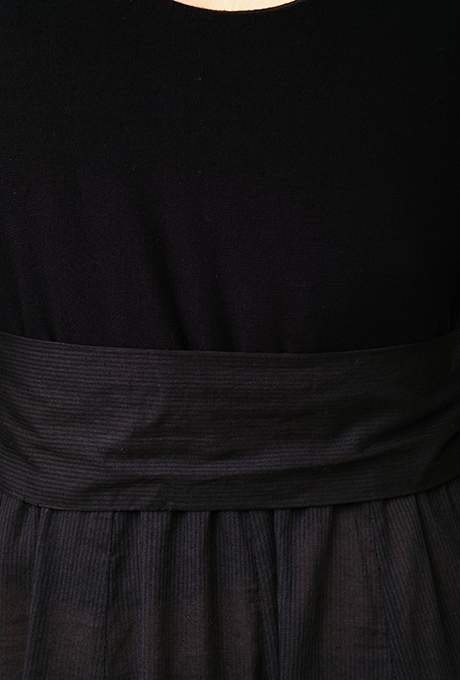 Cut & Sewn Cotton stripe Seersucker Middle Gather Dress