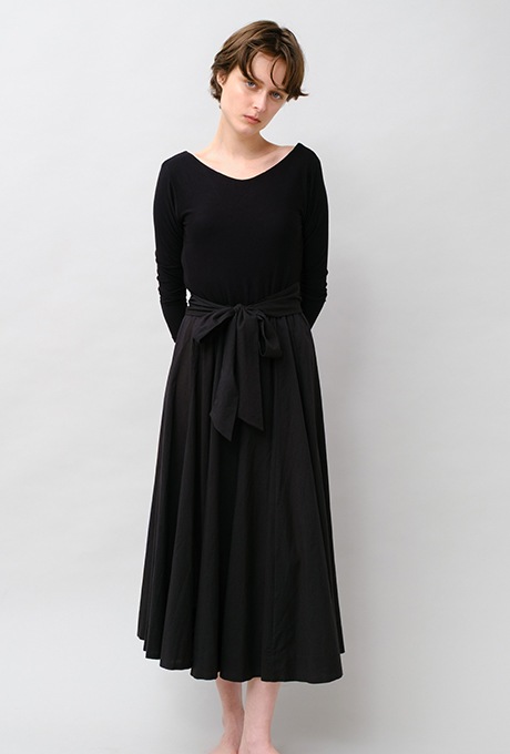 Cut & Sewn Cotton stripe Seersucker Middle Gather Dress