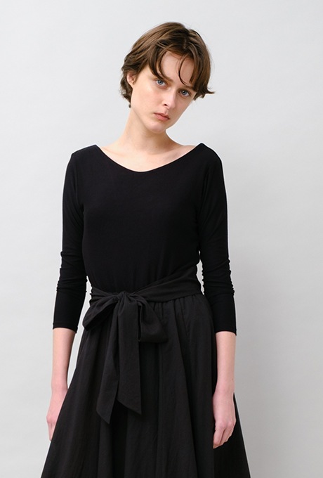 Cut & Sewn Cotton stripe Seersucker Middle Gather Dress