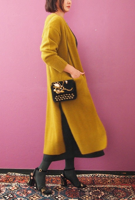 Wool Long Knit Gown Velvet Button