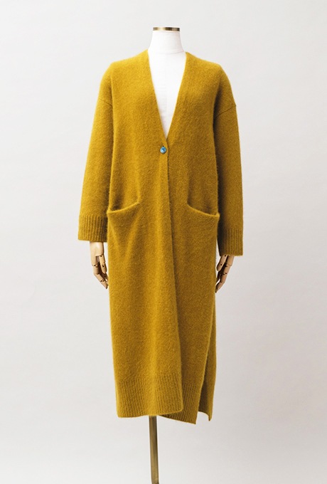 Wool Long Knit Gown Velvet Button