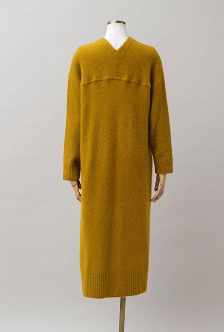 Wool Long Knit Gown Velvet Button