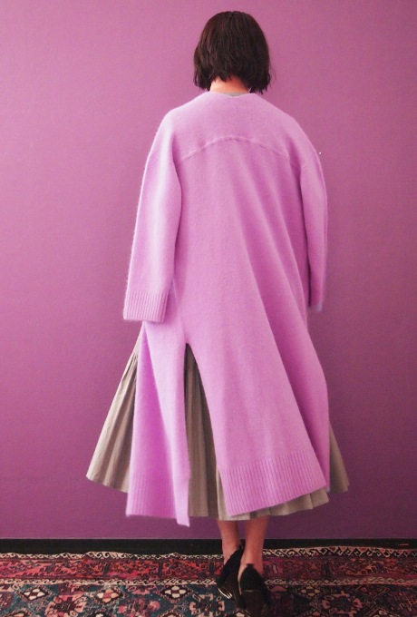 Wool Long Knit Gown Velvet Button Rose Pink