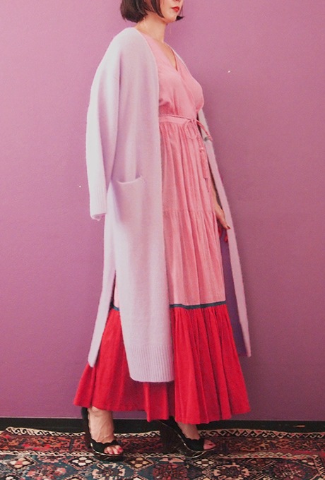 Wool Long Knit Gown Velvet Button