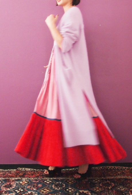 Wool Long Knit Gown Velvet Button