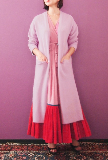 Wool Long Knit Gown Velvet Button